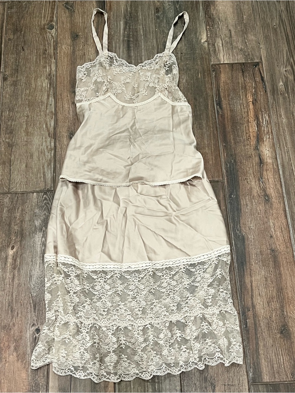 Vintage Bert Yelin for Iris USA Champagne Lace Midi Slip & Camisole Small